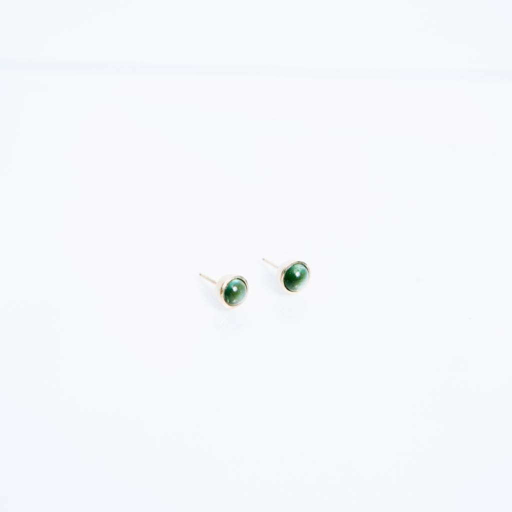 Dot Studs, Tourmaline Cabochon