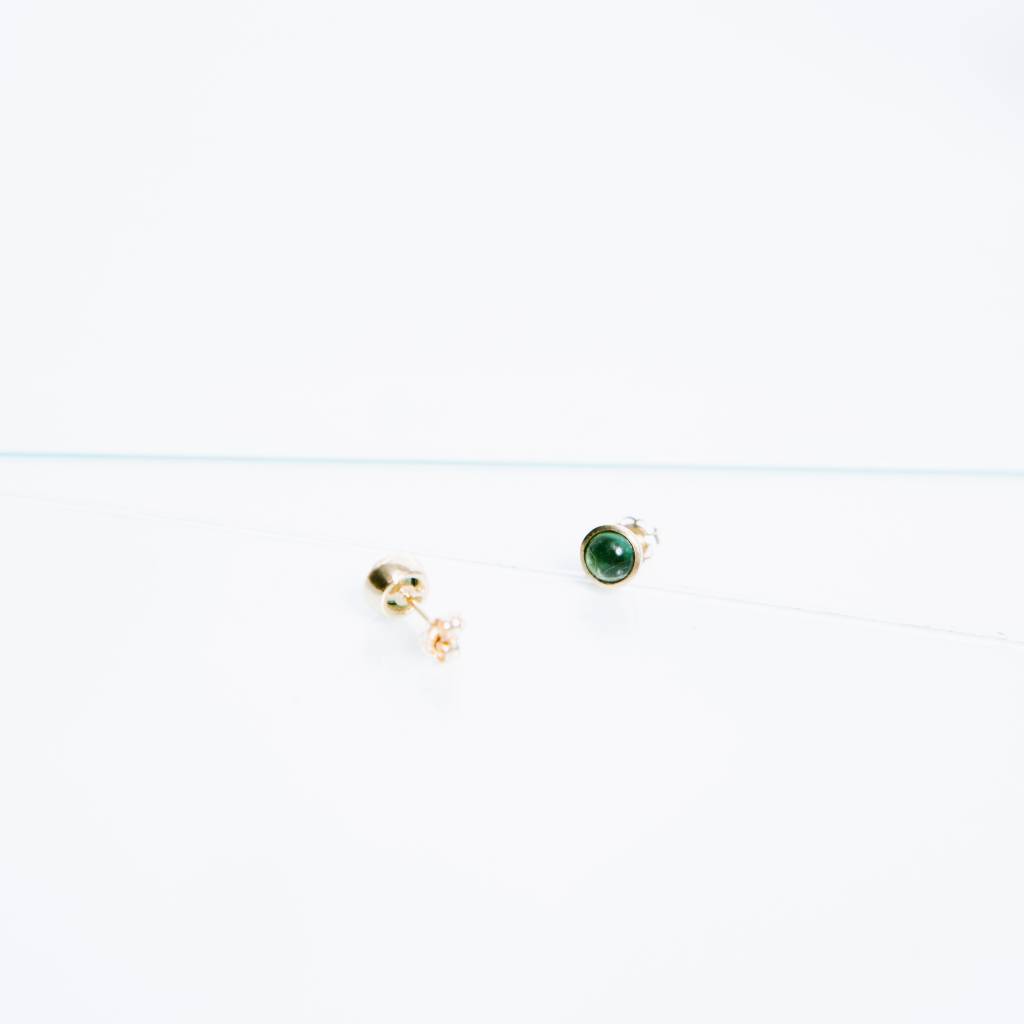 Dot Studs, Tourmaline Cabochon