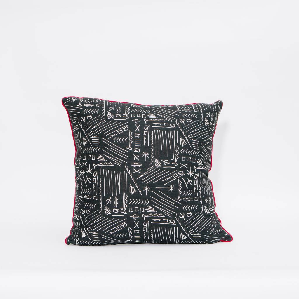 electra eggleston Cairo Limestone 22" Pillow with Red Twill Piping (12" repeat)