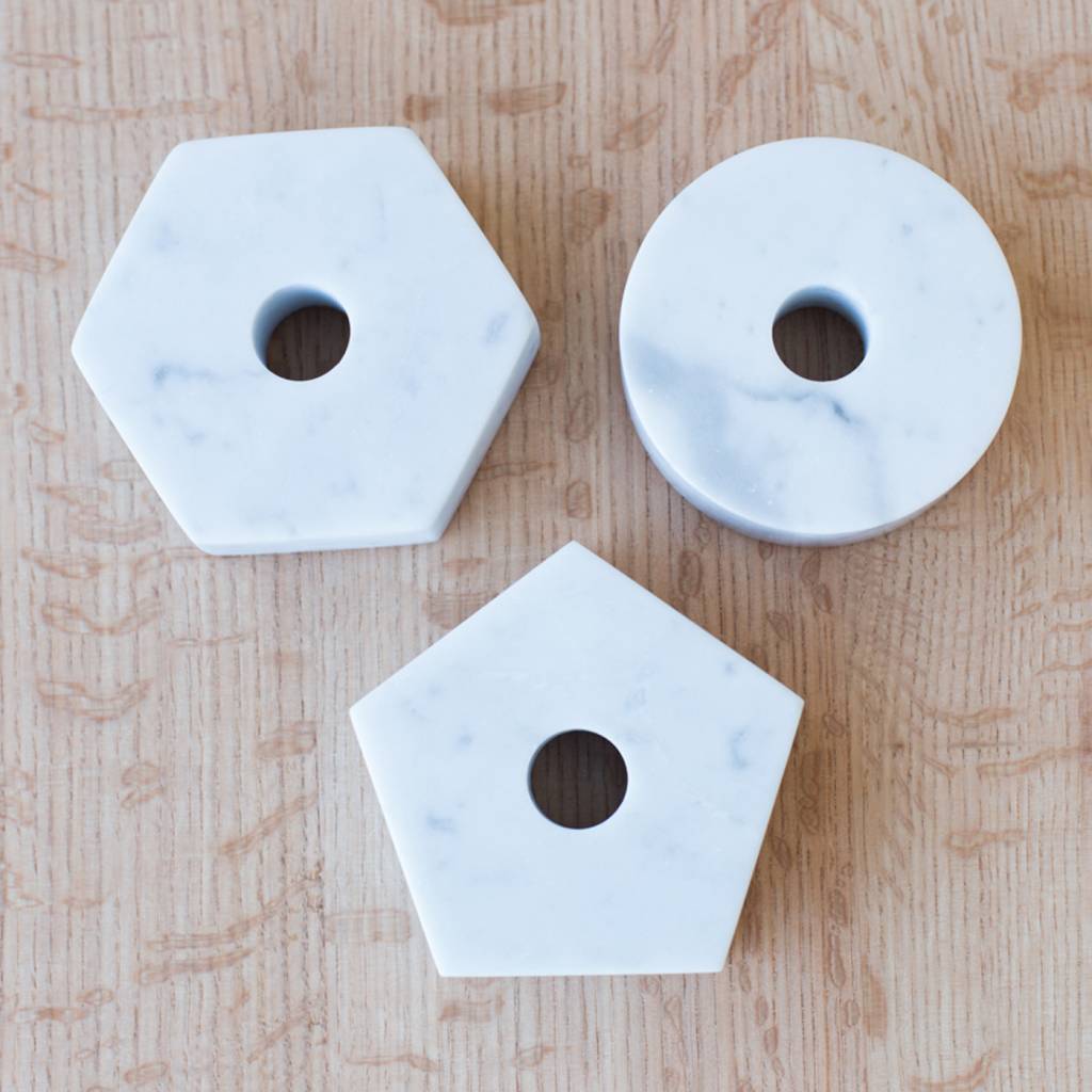 Fort Standard Carrera Marble Pentagon Candle Holder with Leather Backing