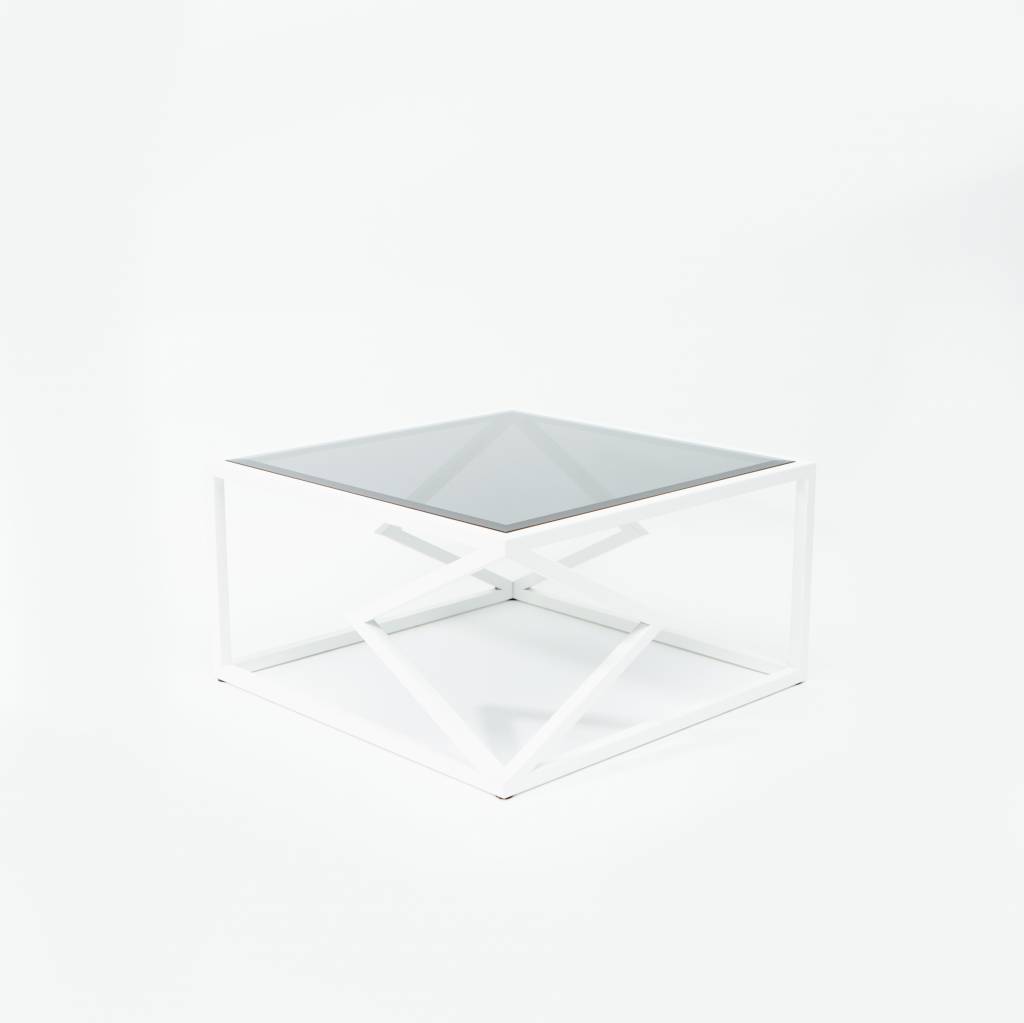 Alex Drew & No One Two Diamonds Cocktail Table, White Powder Coated Steel & Smoked Glass