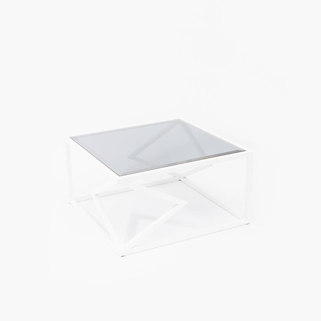 Alex Drew & No One Two Diamonds Cocktail Table, White Powder Coated Steel & Smoked Glass