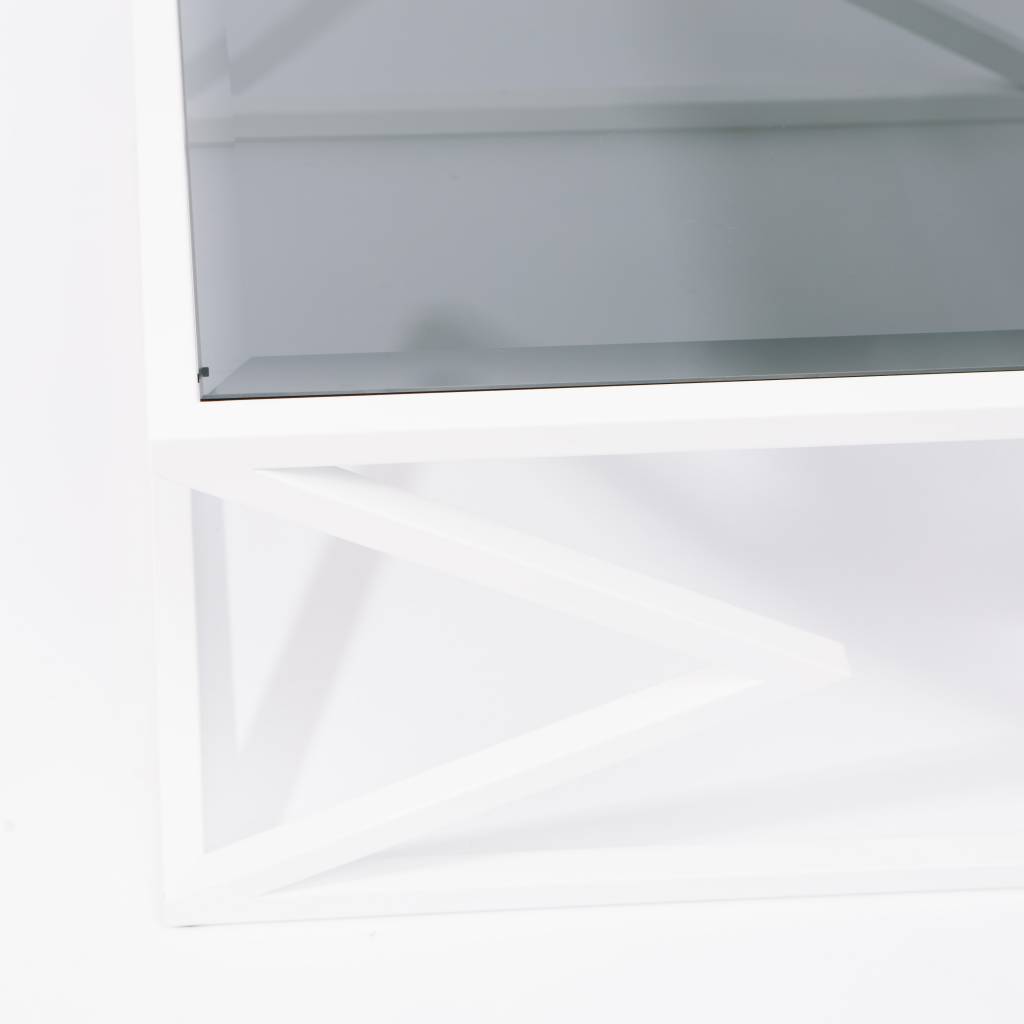 Alex Drew & No One Two Diamonds Cocktail Table, White Powder Coated Steel & Smoked Glass