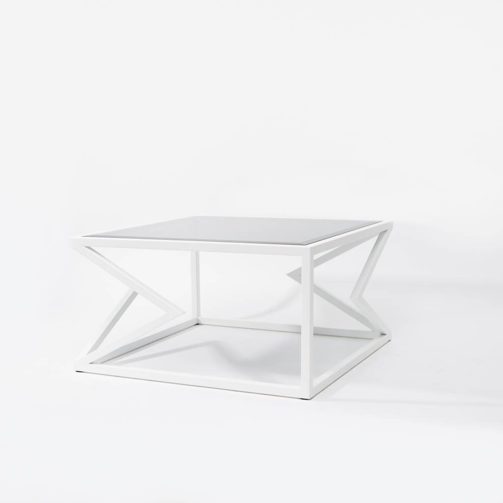 Alex Drew & No One Two Diamonds Cocktail Table, White Powder Coated Steel & Smoked Glass