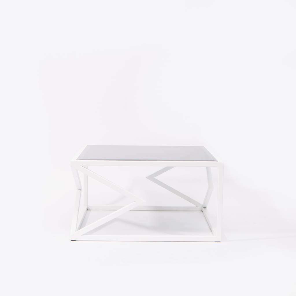 Alex Drew & No One Two Diamonds Cocktail Table, White Powder Coated Steel & Smoked Glass