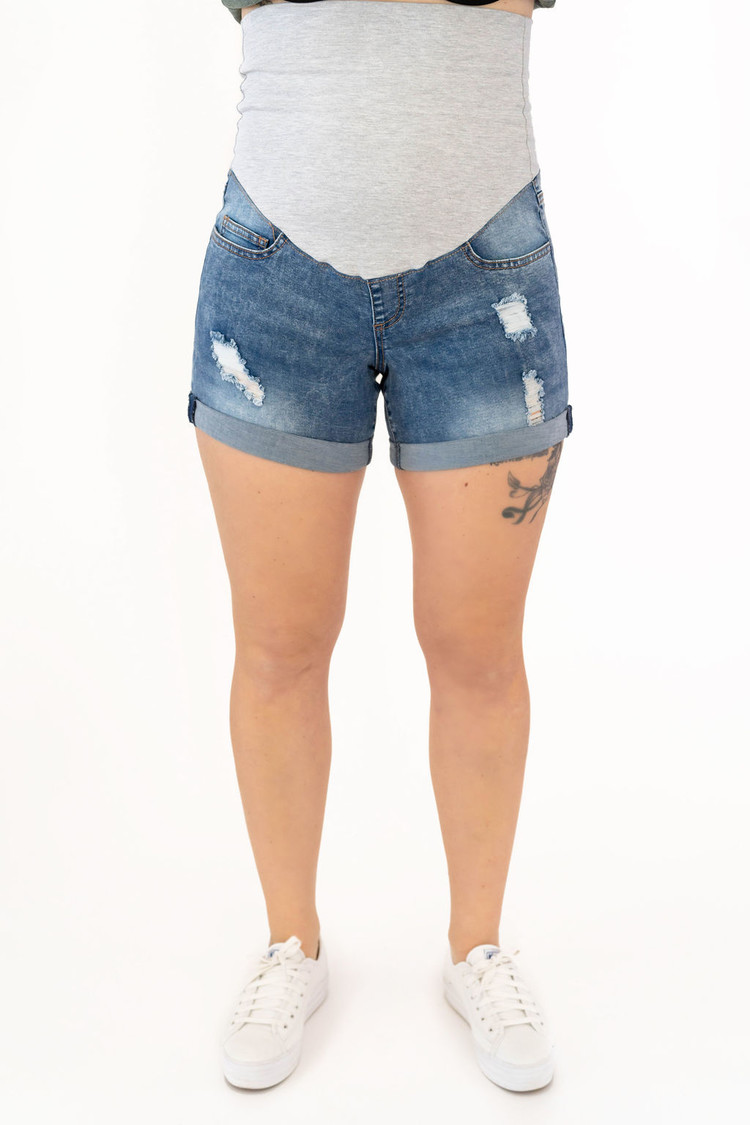 ROSE MATERNITÉ SHORTS DÉLAVÉS AVEC TROUS - DENIM