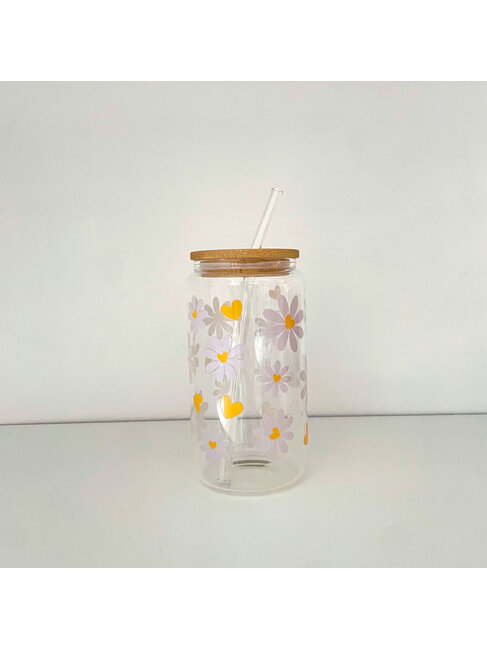 LA PENDERIE VERRE EN BAMBOU COEURS / FLEURS - MAUVE / JAUNE