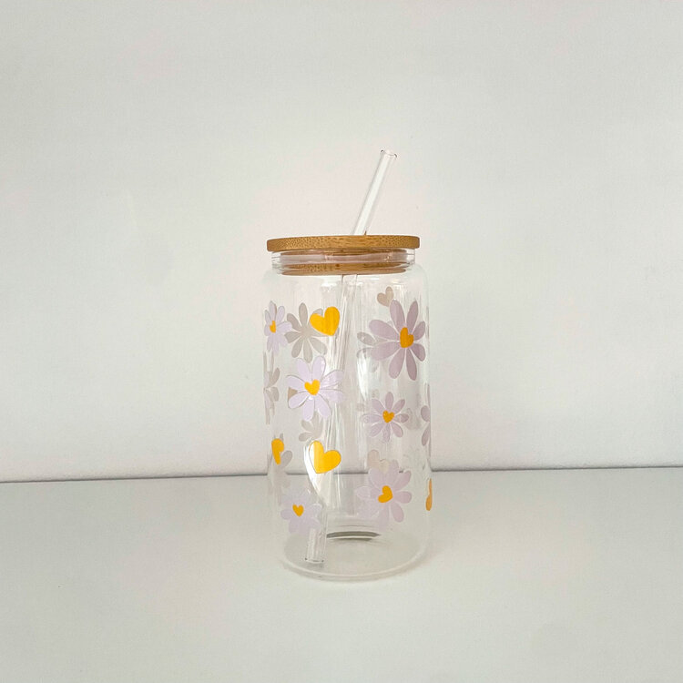 LA PENDERIE VERRE EN BAMBOU COEURS / FLEURS - MAUVE / JAUNE