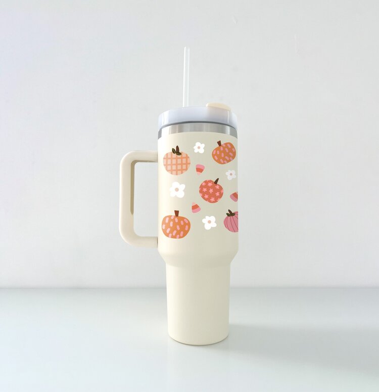 MÕMY GOBELET THERMOS - CRÈME CITROUILLES ET FLEURS