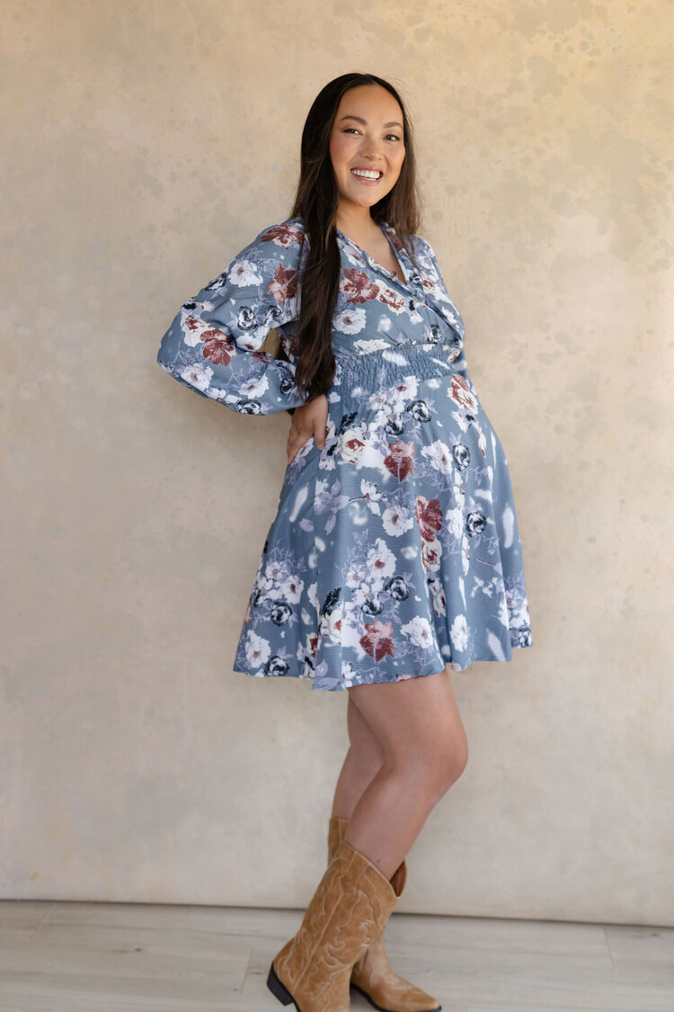 ROSE MATERNITÉ ROBE OPALIA - FLEURI BLEU AZUR