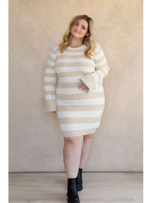 ROSE MATERNITÉ ROBE EMMA - À RAYURES BLANC & BEIGE