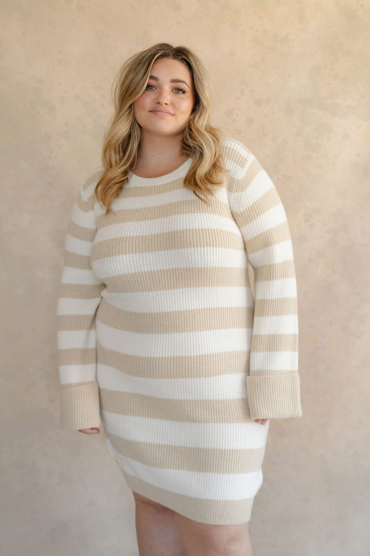 ROSE MATERNITÉ ROBE EMMA - À RAYURES BLANC & BEIGE