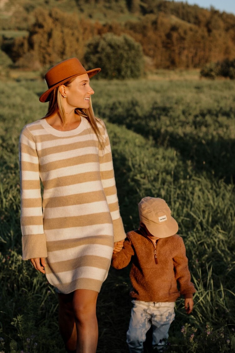 ROSE MATERNITÉ ROBE EMMA - À RAYURES BLANC & BEIGE