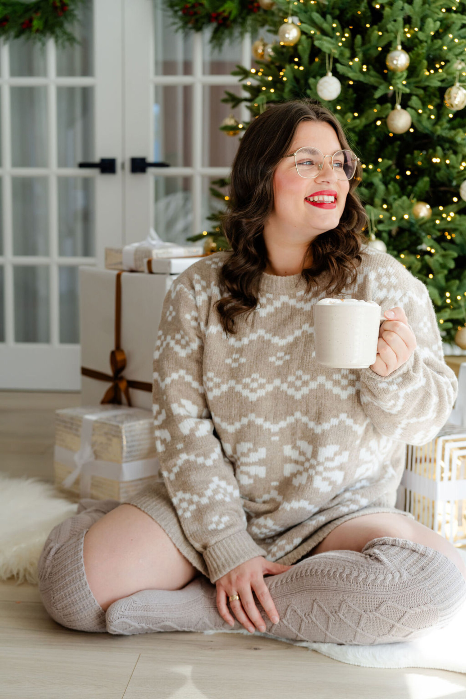 CHANDAIL EN LAINAGE A FLOCONS BEIGE BLANC Boutique La Penderie