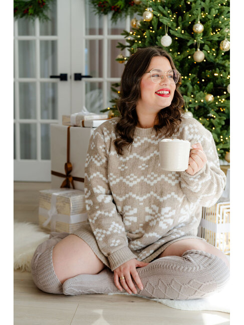 ROSE MATERNITÉ CHANDAIL EN LAINAGE À FLOCONS - BEIGE & BLANC