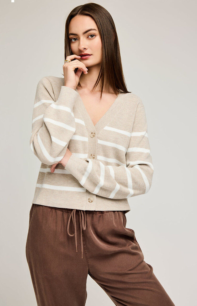 GENTLE FAWN CARDIGAN EDEN - HEATHER OAT STRIPE