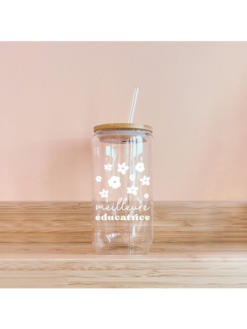 VERRE - MEILLEURE ÉDUCATRICE FLEURS BLANCHES