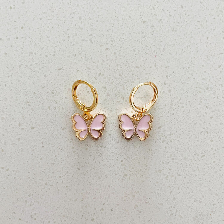 LA PENDERIE BOUCLE D'OREILLES - PAPILLON ROSE PALE