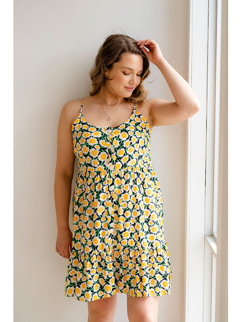 ROSE MATERNITÉ ROBE VIRGINIA - FLEURS JAUNE & MARINE