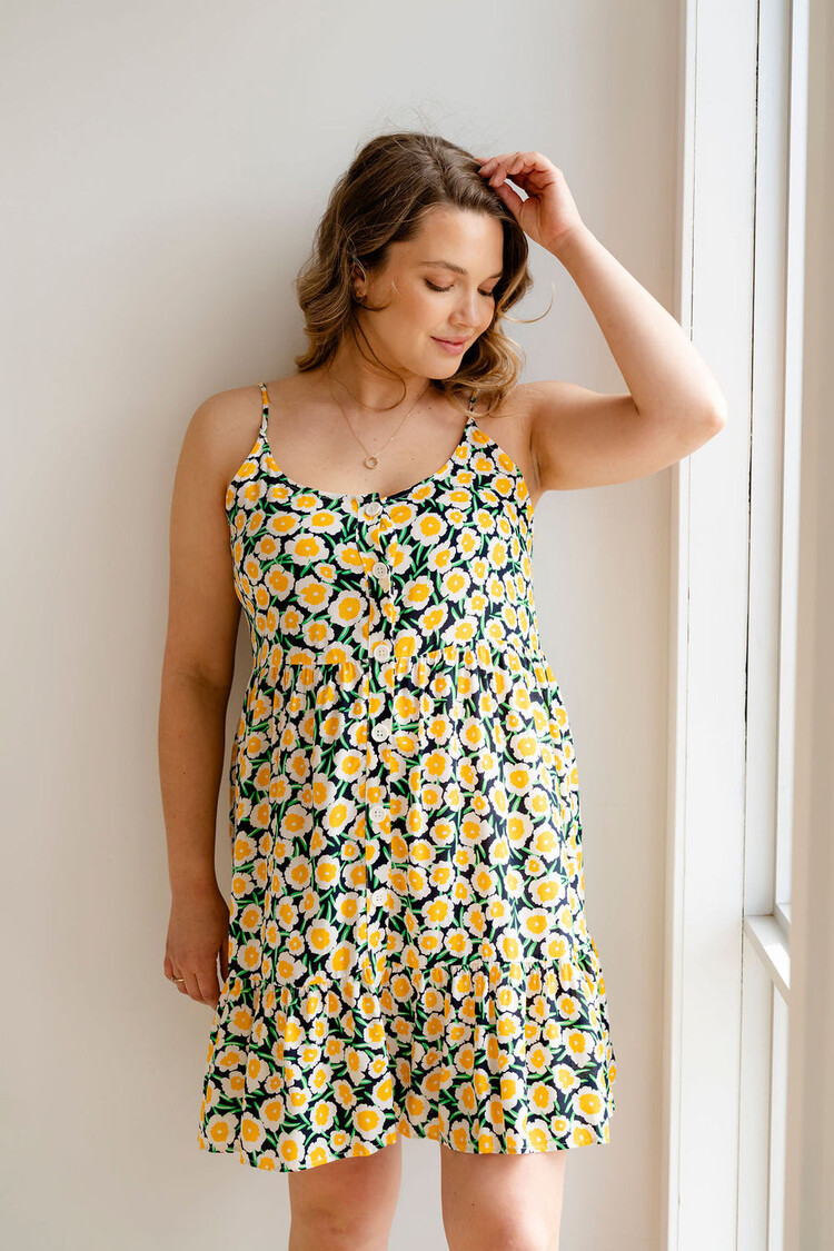 ROSE MATERNITÉ ROBE VIRGINIA - FLEURS JAUNE & MARINE