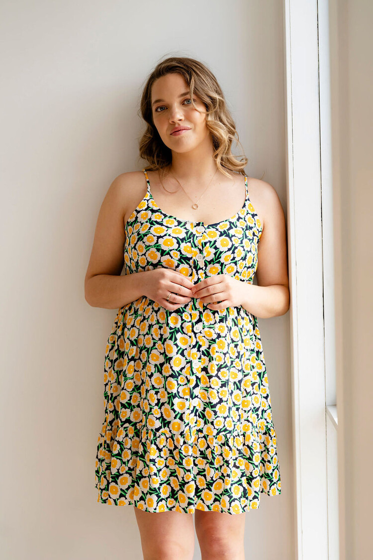 ROSE MATERNITÉ ROBE VIRGINIA - FLEURS JAUNE & MARINE