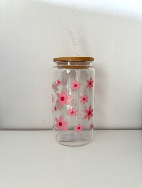 LA PENDERIE VERRE EN BAMBOU - FLEURS ROSES