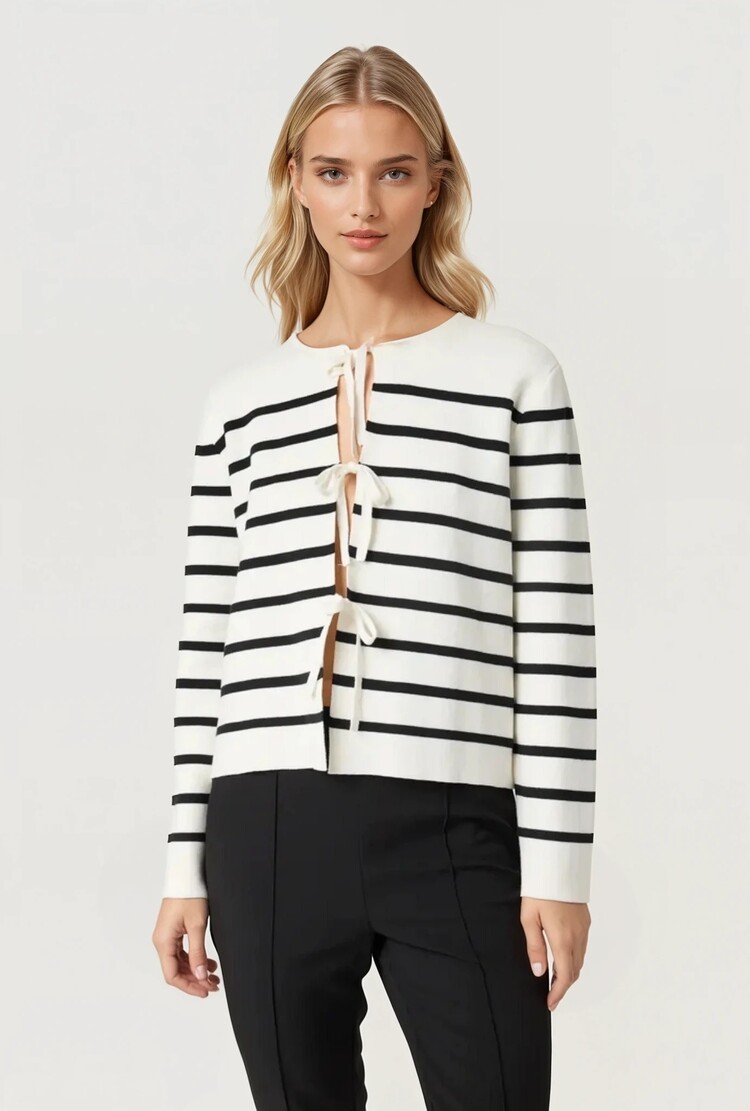 SOAKED IN LUXURY CARDIGAN HAVEN - LIGNÉ NOIR / BLANC