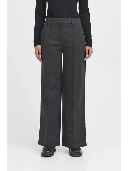 ICHI PANTALON KATE OFFICE WIDE - MÉLANGE GRIS FONCÉ
