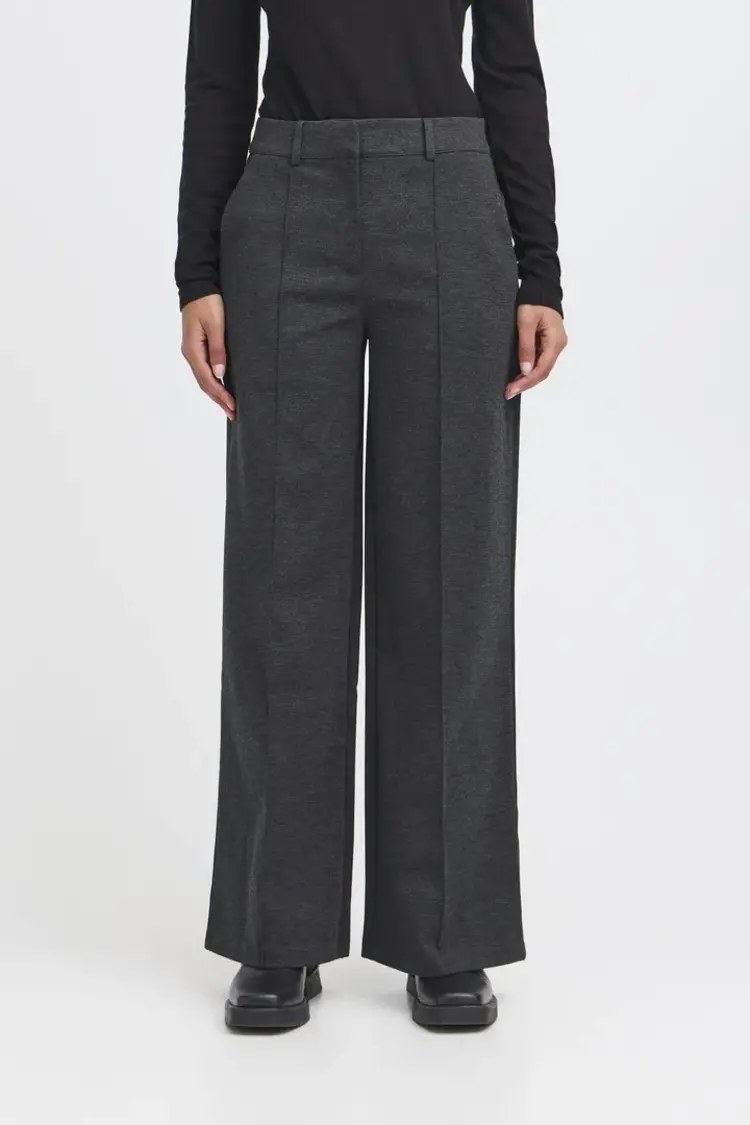 ICHI PANTALON KATE OFFICE WIDE - MÉLANGE GRIS FONCÉ