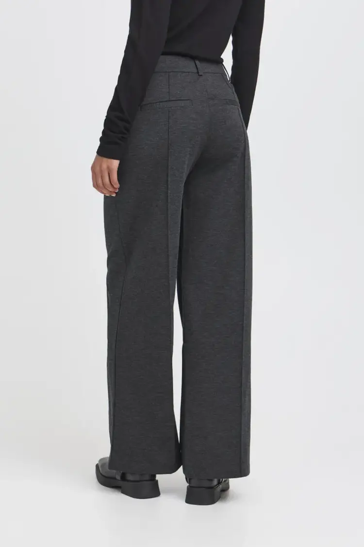 ICHI PANTALON KATE OFFICE WIDE - MÉLANGE GRIS FONCÉ