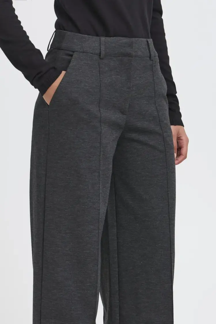 ICHI PANTALON KATE OFFICE WIDE - MÉLANGE GRIS FONCÉ