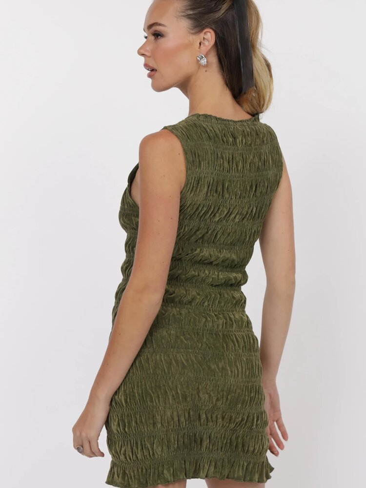 SAGE THE LABEL MINI-ROBE VELVET MESH - AVOCADO