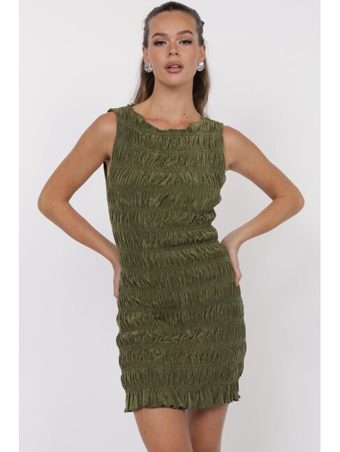 SAGE THE LABEL MINI-ROBE VELVET MESH - AVOCADO