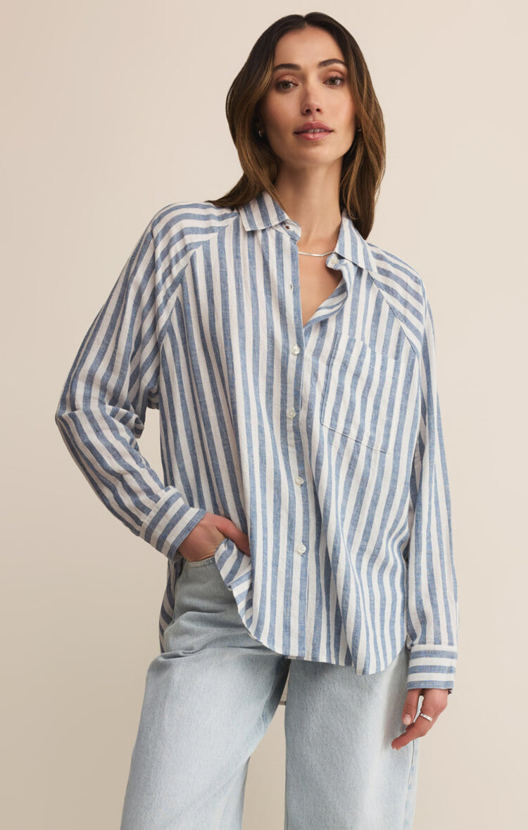 Z SUPPLY CHEMISE PERFECT LINEN STRIPE - BOATHOUSE