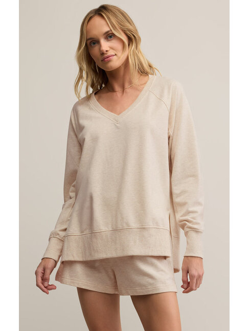 Z SUPPLY CREWNECK MODERN WEEKENDER V-NECK - LIGHT OATMEAL HEATHER