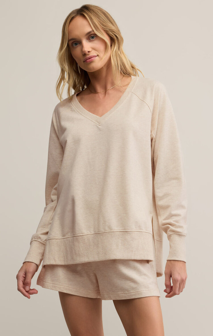 Z SUPPLY CREWNECK MODERN WEEKENDER V-NECK - LIGHT OATMEAL HEATHER