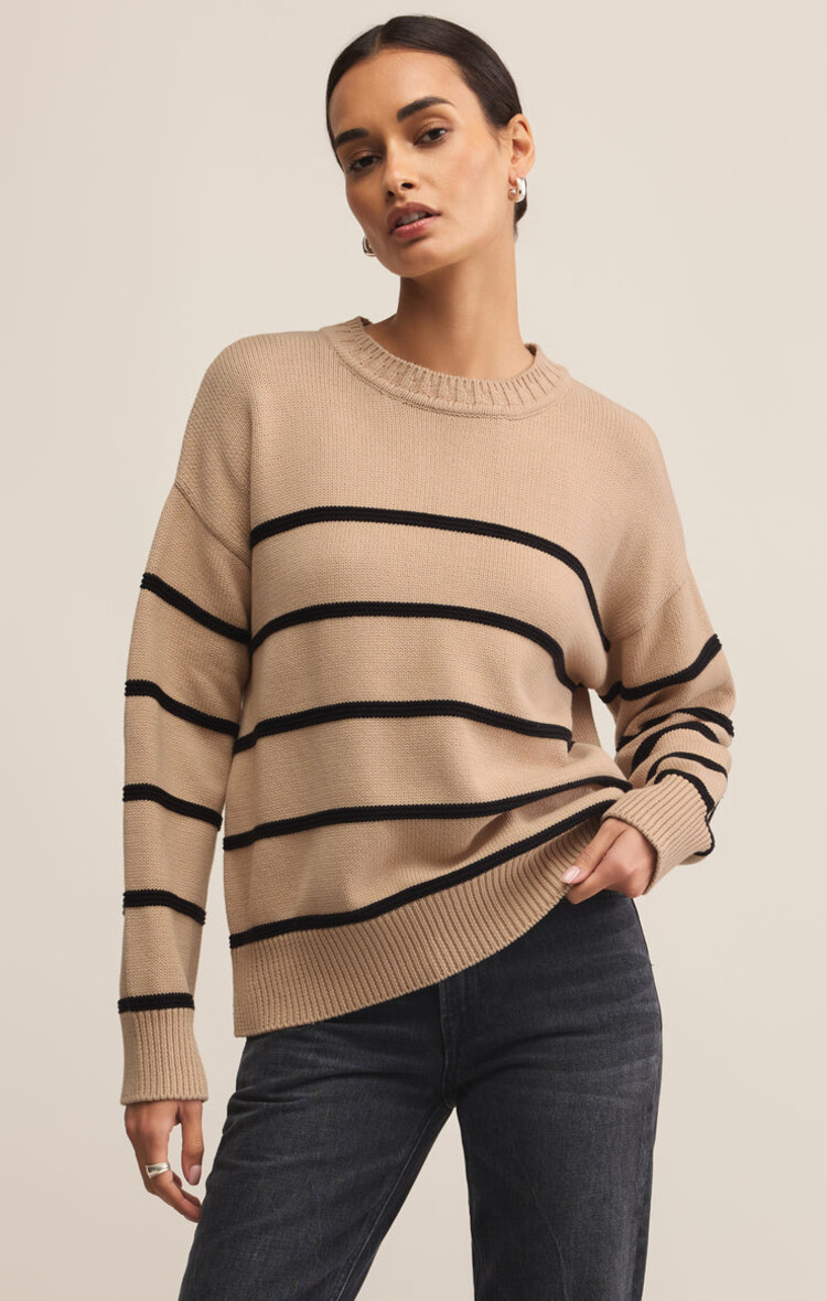 Z SUPPLY TRICOT BOYFRIEND STRIPED - BISCUIT