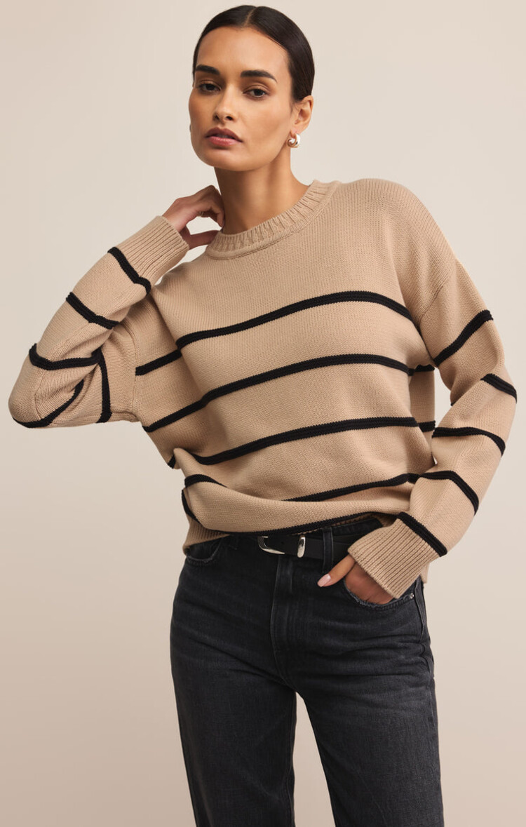 Z SUPPLY TRICOT BOYFRIEND STRIPED - BISCUIT