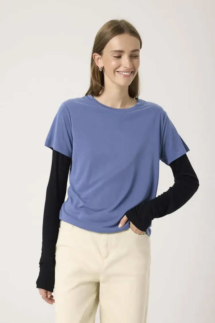 SOAKED IN LUXURY CHANDAIL CREW-NECK COLUMBINE - BIJOU BLUE