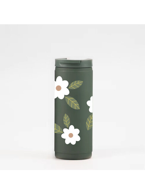 MÕMY GOBELET ISOTHERME 16OZ VERT - FLEURS MAXI BLANCHES