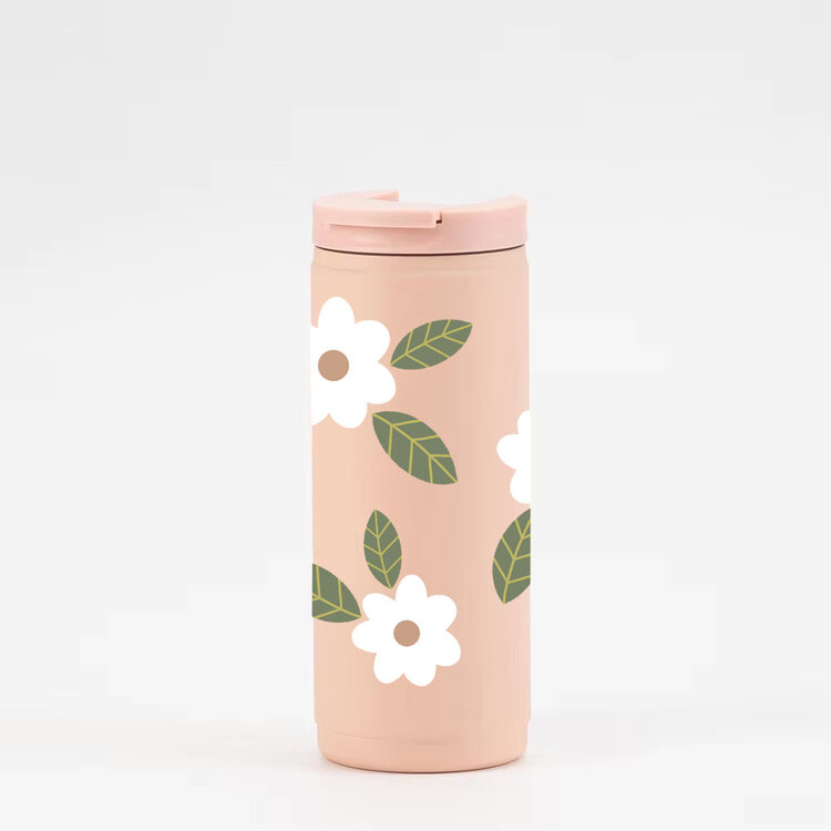 MÕMY GOBELET ISOTHERME 16OZ ROSE - FLEURS MAXI BLANCHES