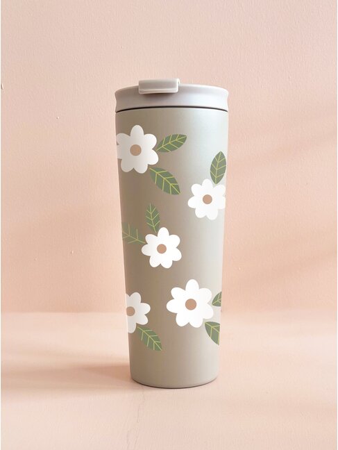 MÕMY GOBELET 24OZ GREIGE - FLEURS MAXI BLANCHES
