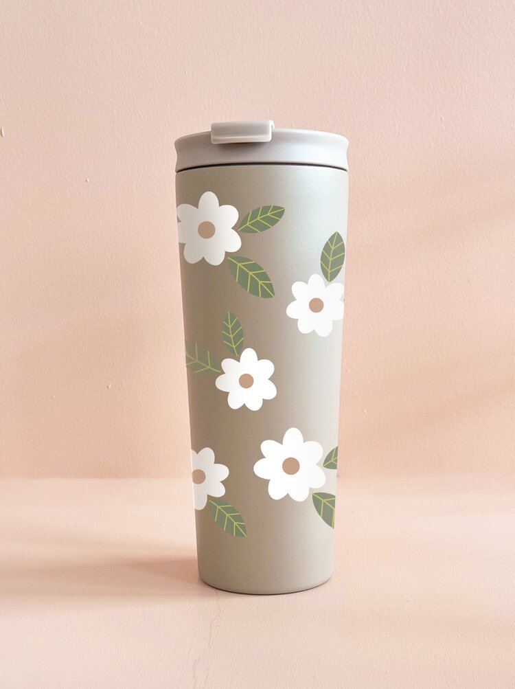 MÕMY GOBELET 24OZ GREIGE - FLEURS MAXI BLANCHES