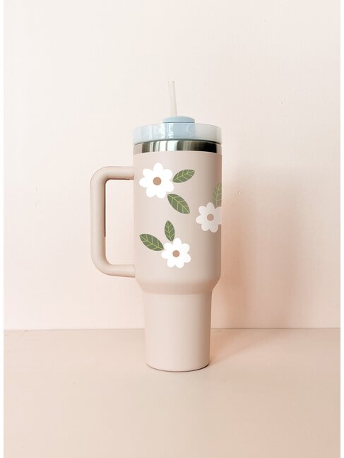 MÕMY GOBELET 40 OZ ROSE PÂLE - FLEURS MAXI BLANCHES