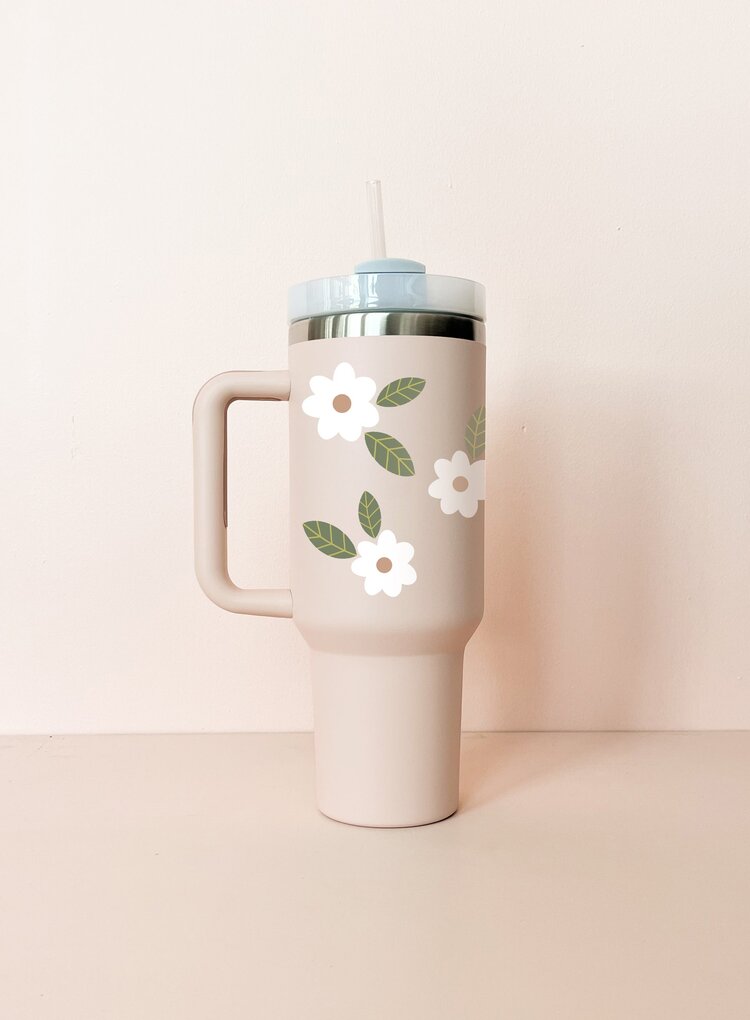 MÕMY GOBELET 40 OZ ROSE PÂLE - FLEURS MAXI BLANCHES