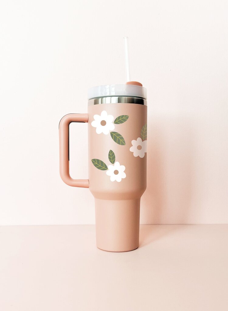 MÕMY GOBELET 40 OZ VIEUX ROSE - FLEURS MAXI BLANCHES