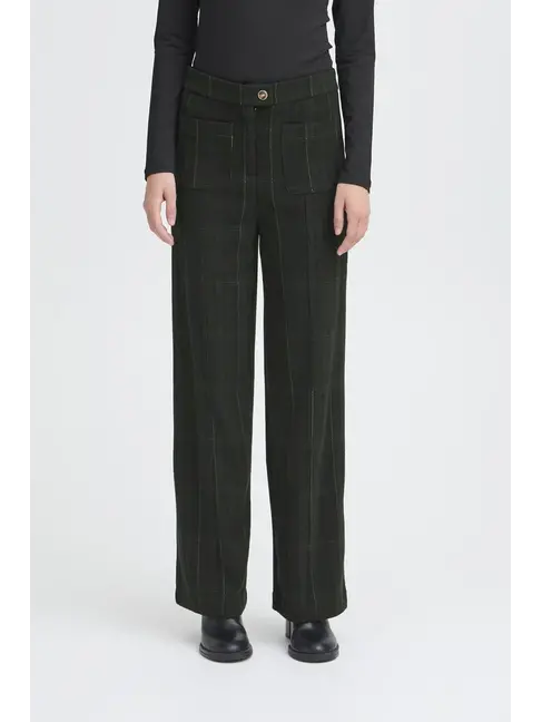 ICHI PANTALON KATE WOOLLEY -  BLACK/GREEN CHECK