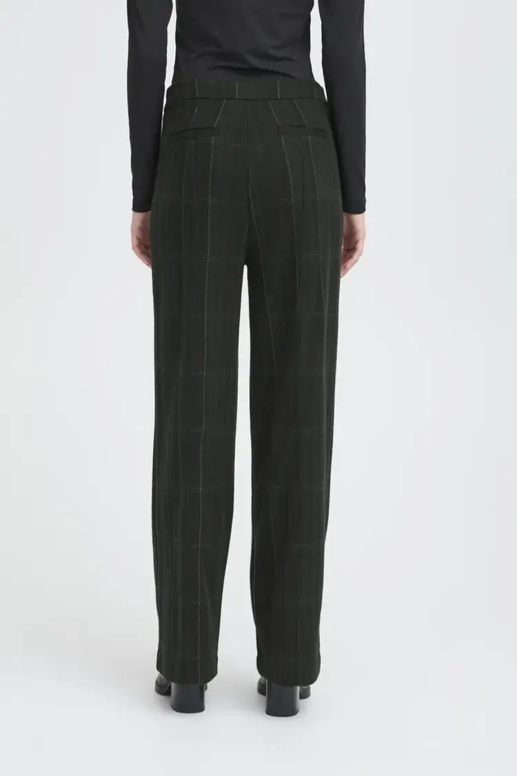 ICHI PANTALON KATE WOOLLEY -  BLACK/GREEN CHECK