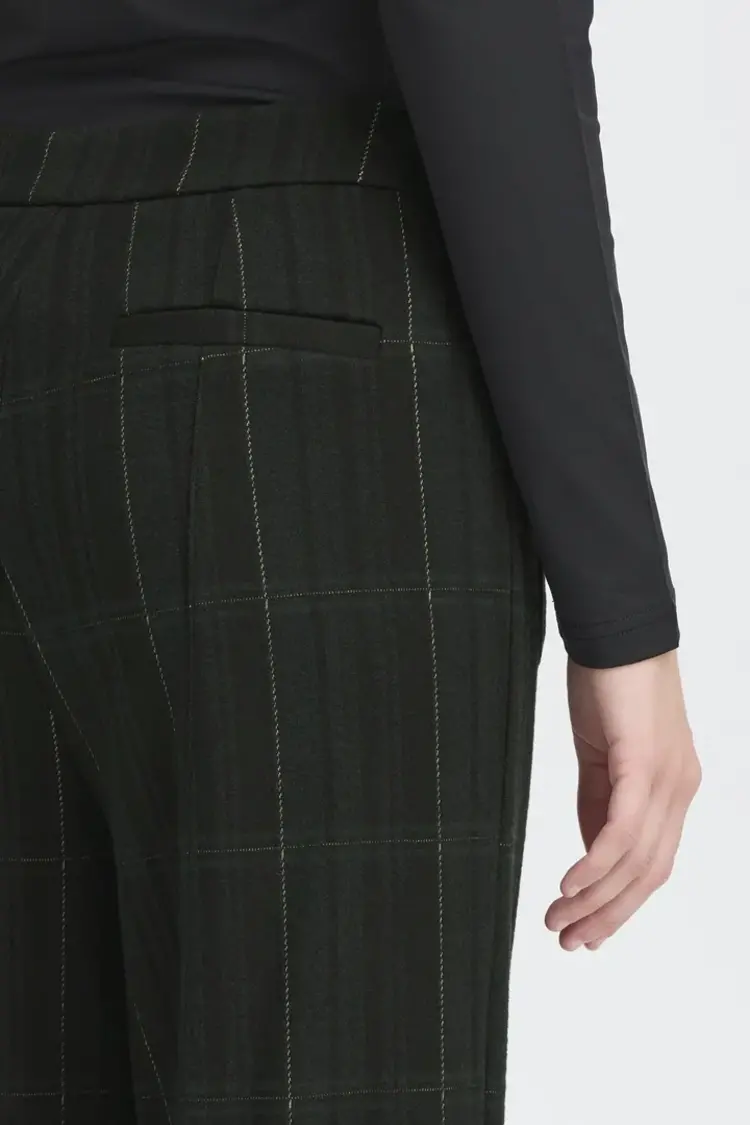 ICHI PANTALON KATE WOOLLEY -  BLACK/GREEN CHECK