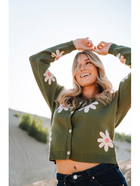 ROSE MATERNITÉ CARDIGAN À FLEURS - VERT PRAIRIE